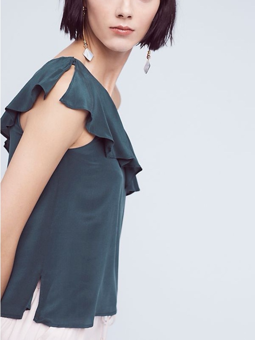 Mauve One-Shoulder Ruffle Dress in Deep Teal